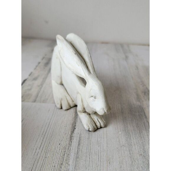 Off White Bunny sitting Easter Rabbit spring folk art figure decor - Picture 2 of 6